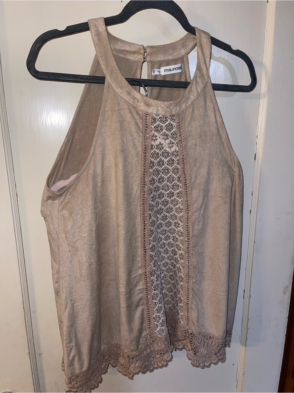 Maurices Taupe Lace-Trim Halter Tank Top